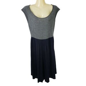 IISLI Knit Dress Womens M Gray Navy Blue 100% Wool Colorblock Pleated Skirt